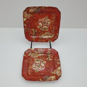 222 Fifth Gabrielle Appetizer Plates Red Floral Square Dessert Plates